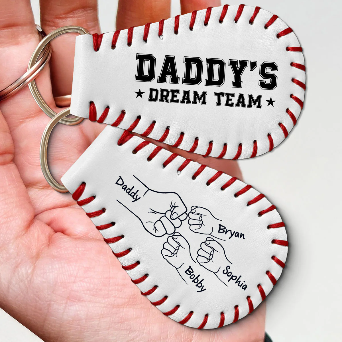Baseball Family Team Daddy's Team Fist Bumps Personalized Baseball Leather Keychain - Image 5