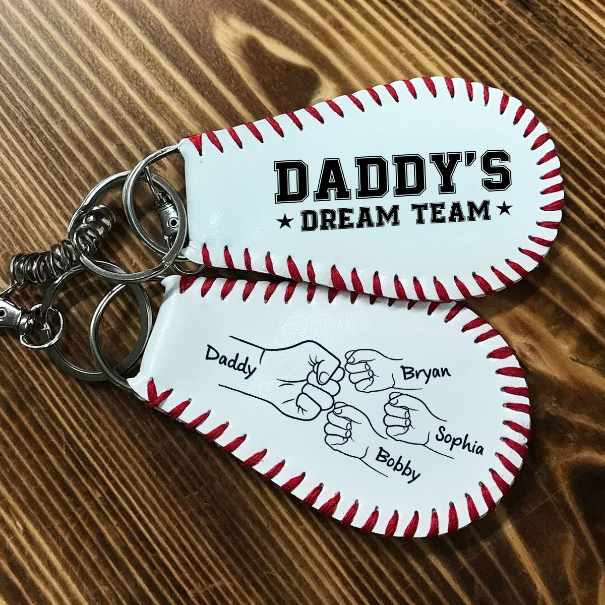 Baseball Family Team Daddy's Team Fist Bumps Personalized Baseball Leather Keychain - Image 6