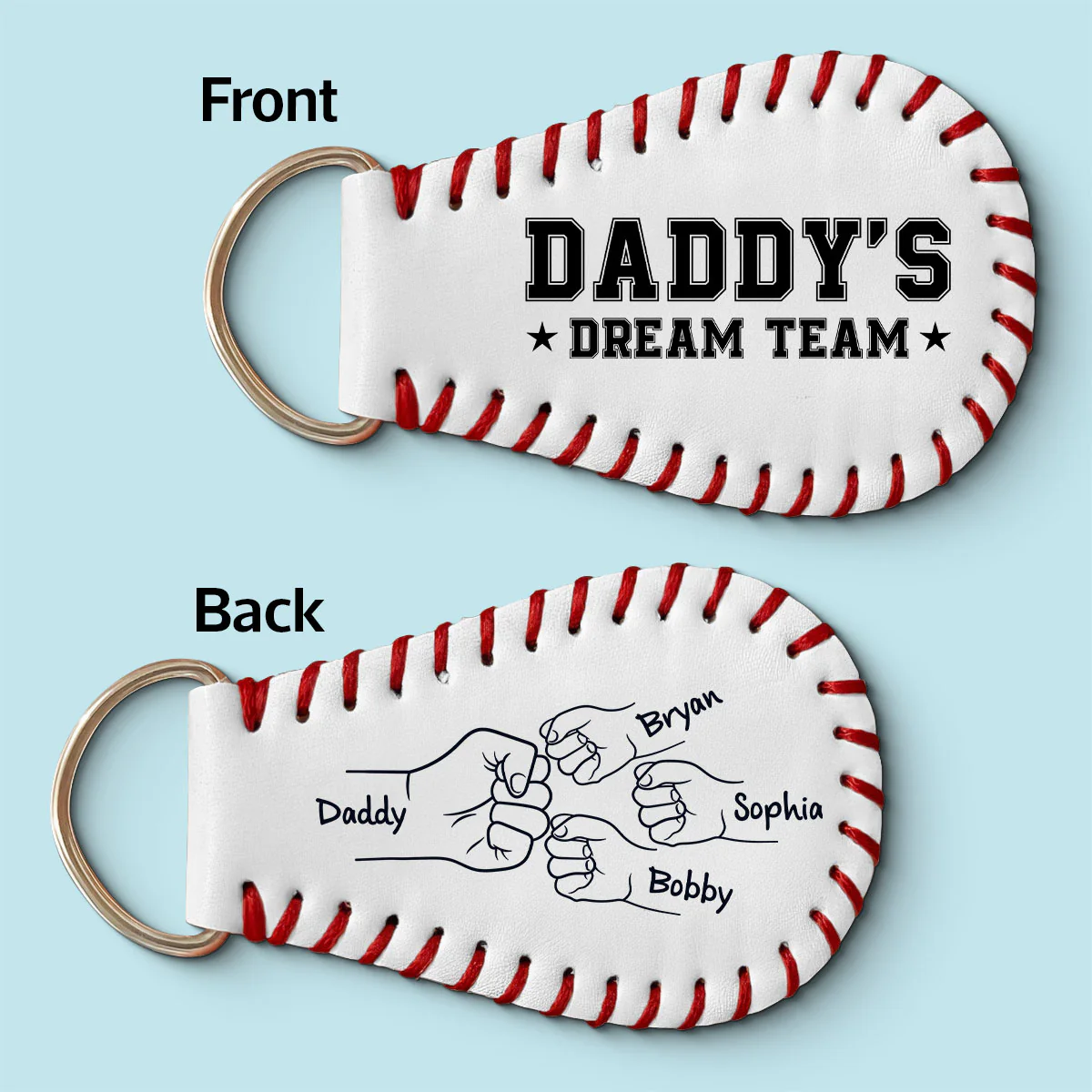 Baseball Family Team Daddy's Team Fist Bumps Personalized Baseball Leather Keychain - Image 7