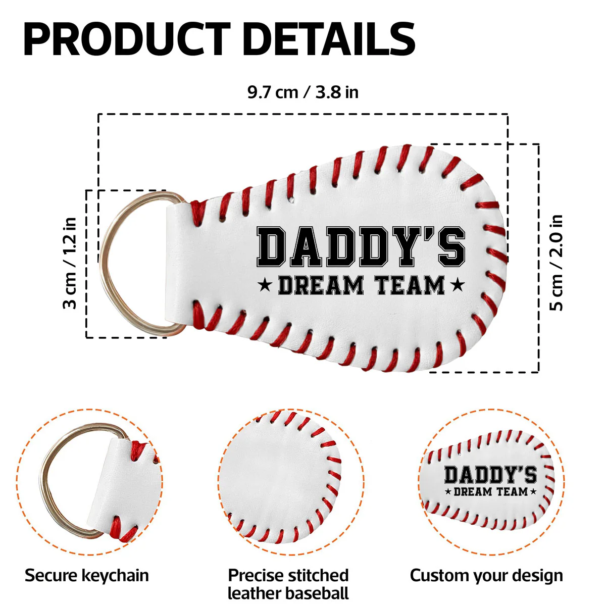Baseball Family Team Daddy's Team Fist Bumps Personalized Baseball Leather Keychain - Image 8