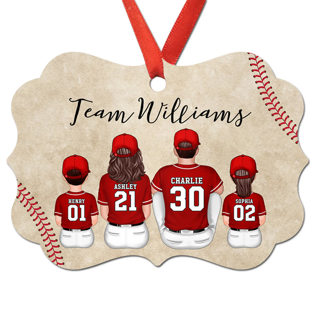 Baseball Family Team Sitting Personalized Aluminum Ornament, Christmas Decoration - Image 2