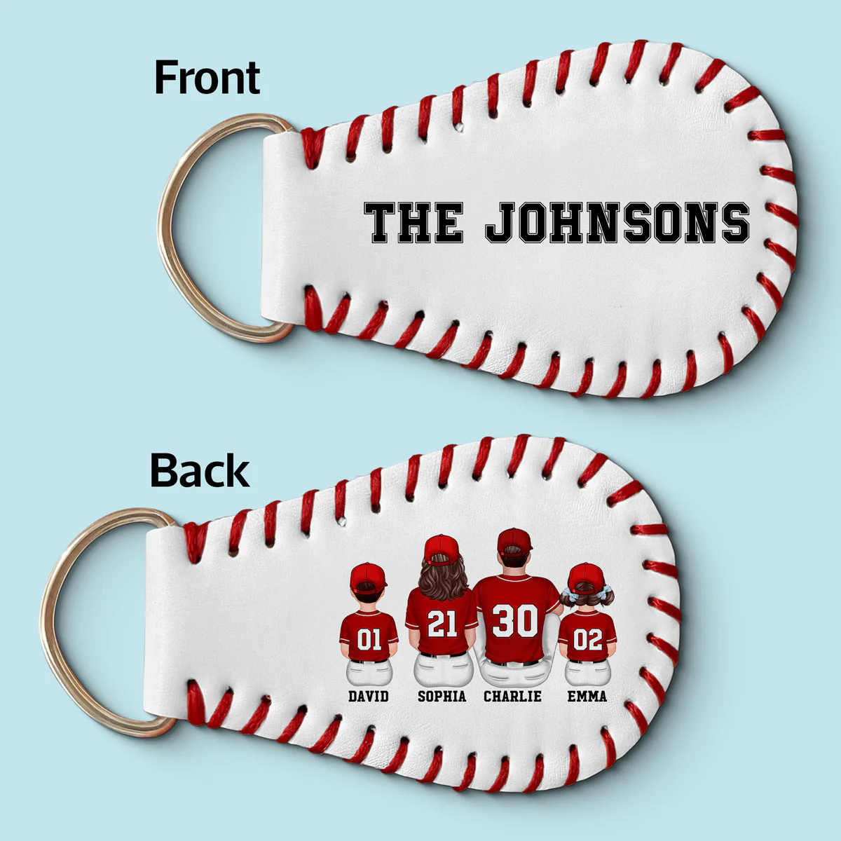 Baseball Family Team Unique Gift For Dad Mom Family Members Personalized Baseball Leather Keychain - Image 3