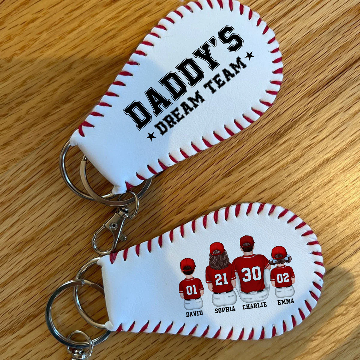 Baseball Family Team Unique Gift For Dad Mom Family Members Personalized Baseball Leather Keychain - Image 7