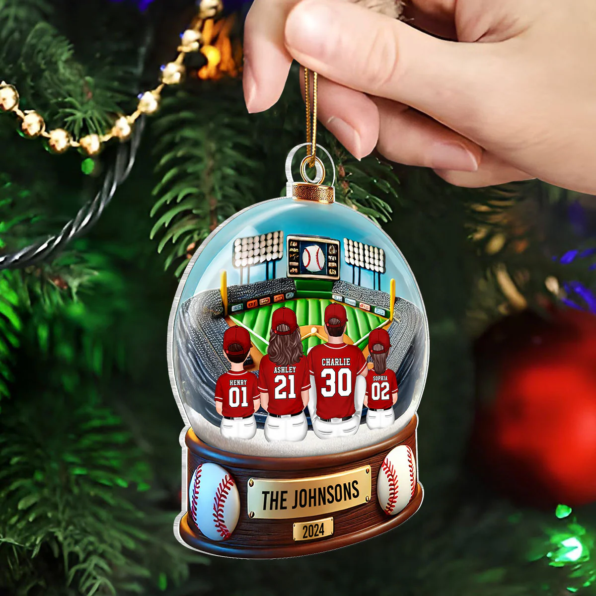 Baseball Family Watching Game Ballpark Sport Lover Personalized Acrylic Ornament - Image 4