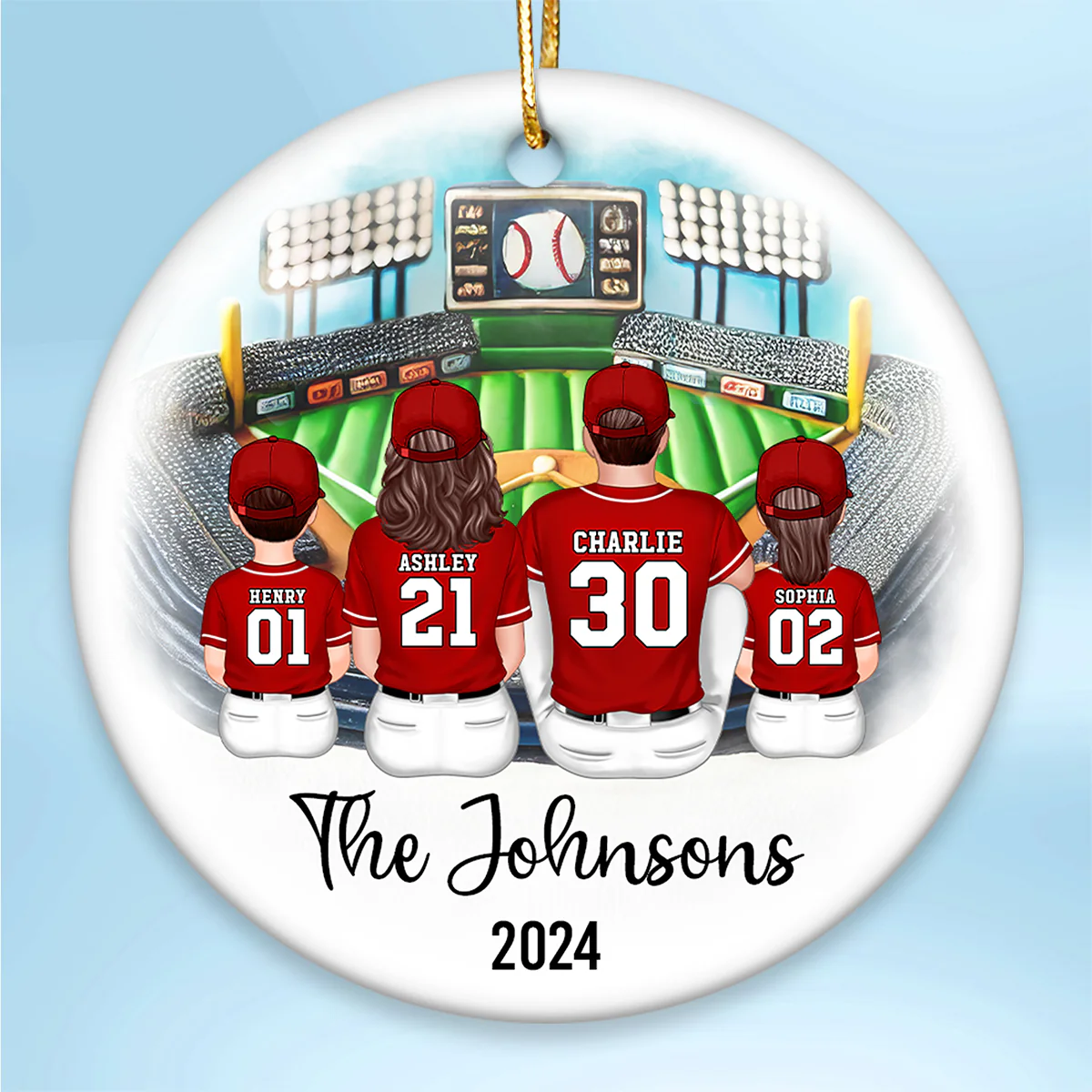Baseball Family Watching Game Ballpark Sport Lover Personalized Ceramic Ornament - Image 2
