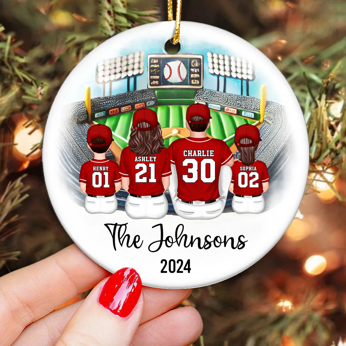 Baseball Family Watching Game Ballpark Sport Lover Personalized Ceramic Ornament - Image 4