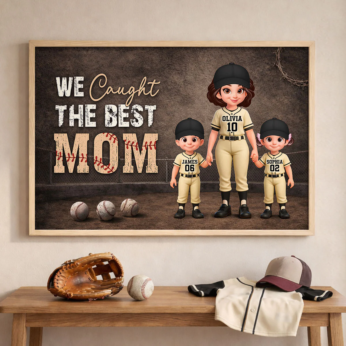 Baseball Field We Caught the Best Mom - Personalized Poster - Mother's Day Gift for Mom, Wife - Image 2