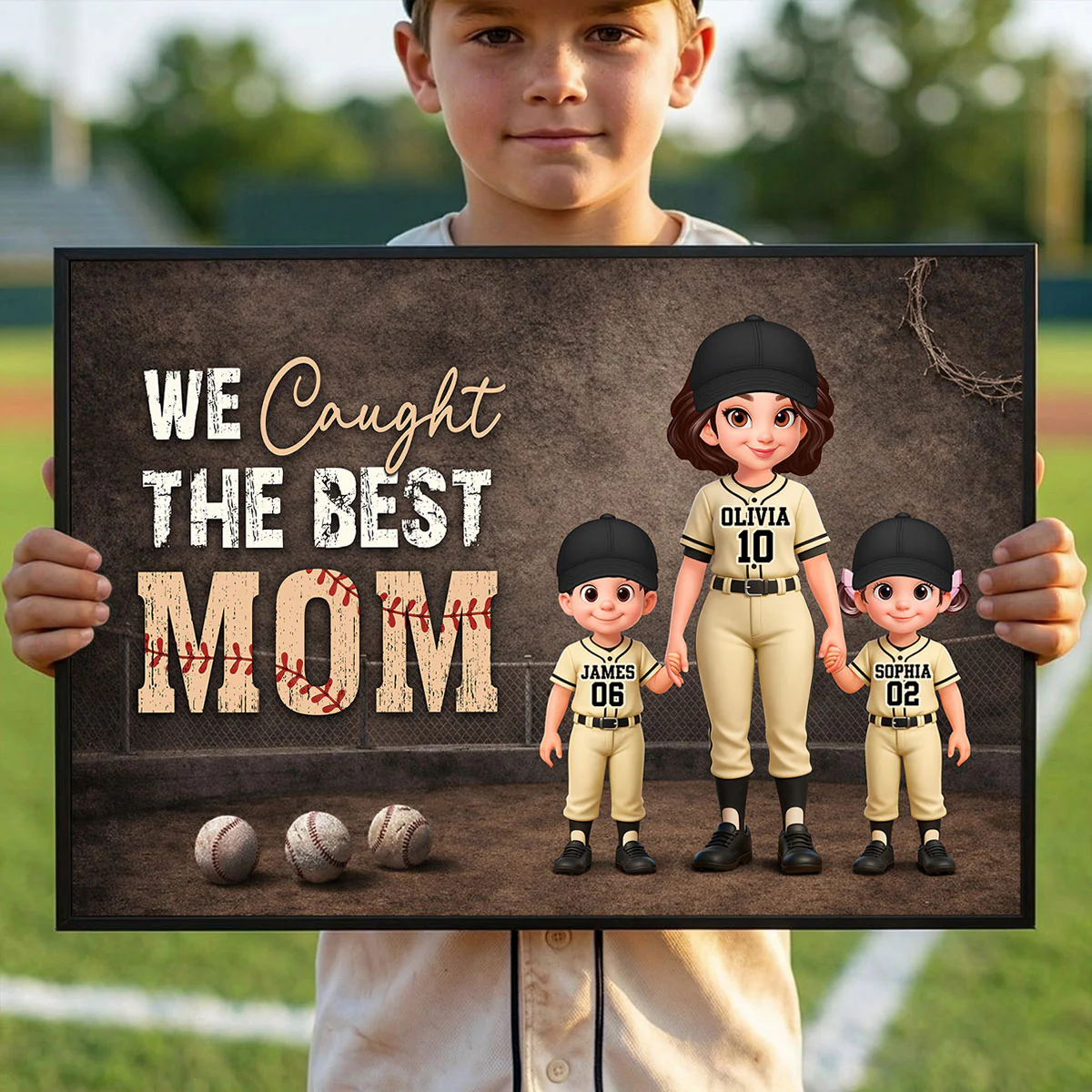 Baseball Field We Caught the Best Mom - Personalized Poster - Mother's Day Gift for Mom, Wife - Image 5