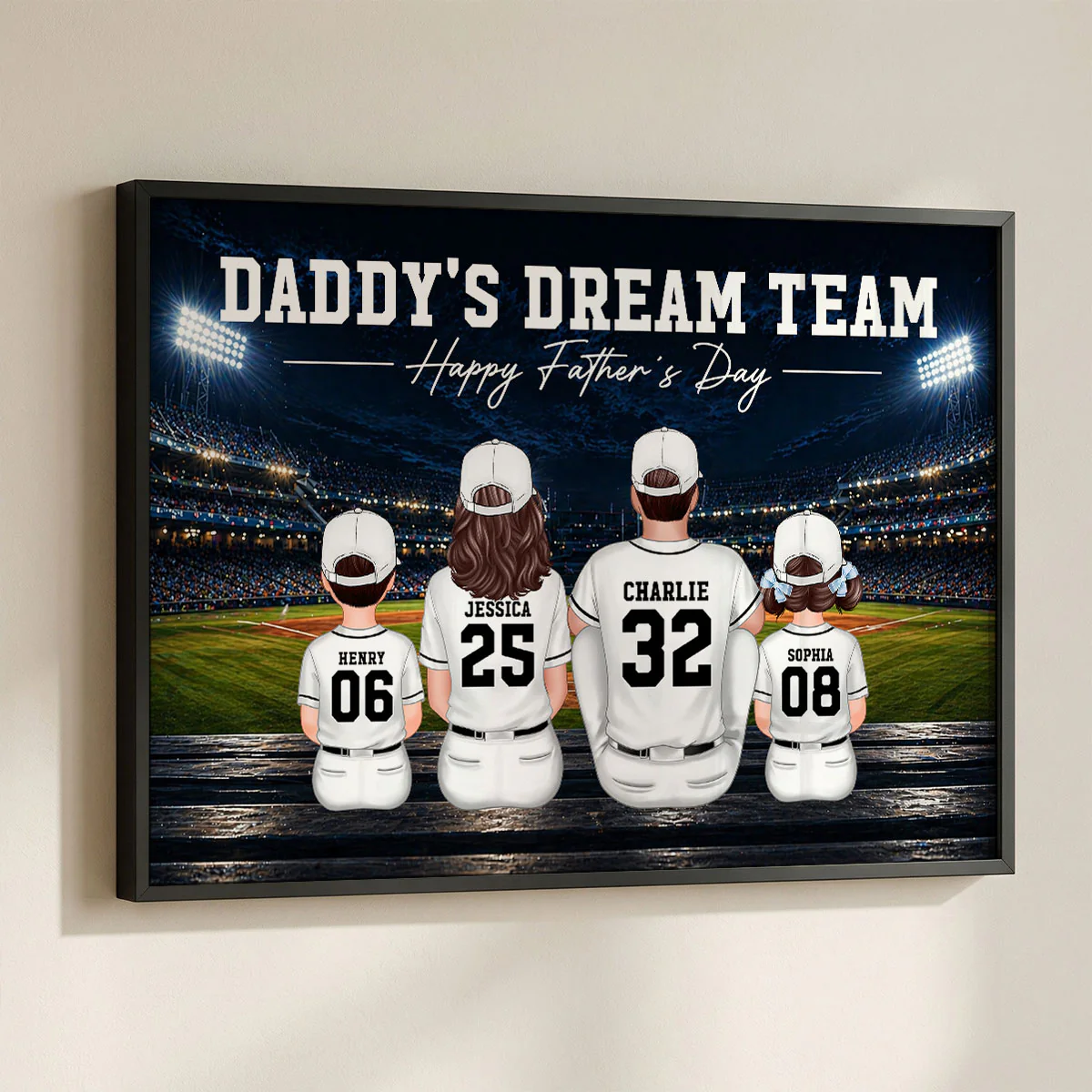 Baseball Friday Night Stadium Lights Daddy's Dream Team - Personalized Poster - Father's Day Gift For Baseball Dad, Husband - Image 5