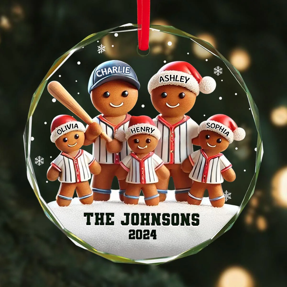 Baseball Gingerbread Family Sport Lover 3D Effect Personalized Glass Ornament - Image 7