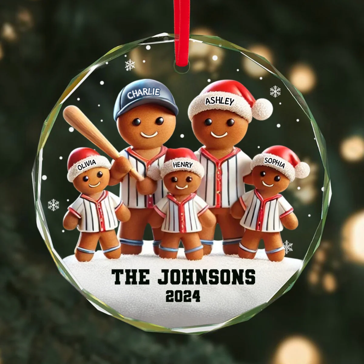 Baseball Gingerbread Family Sport Lover 3D Effect Personalized Glass Ornament - Image 8