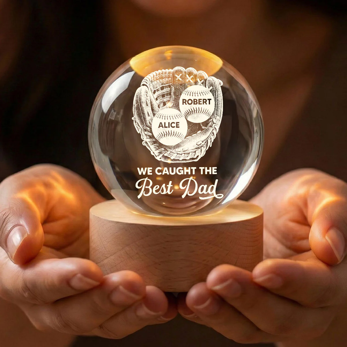 Baseball Glove We Caught The Best Dad - Personalized Crystal Ball LED Night Light -  Gift For Baseball Dad - Image 4