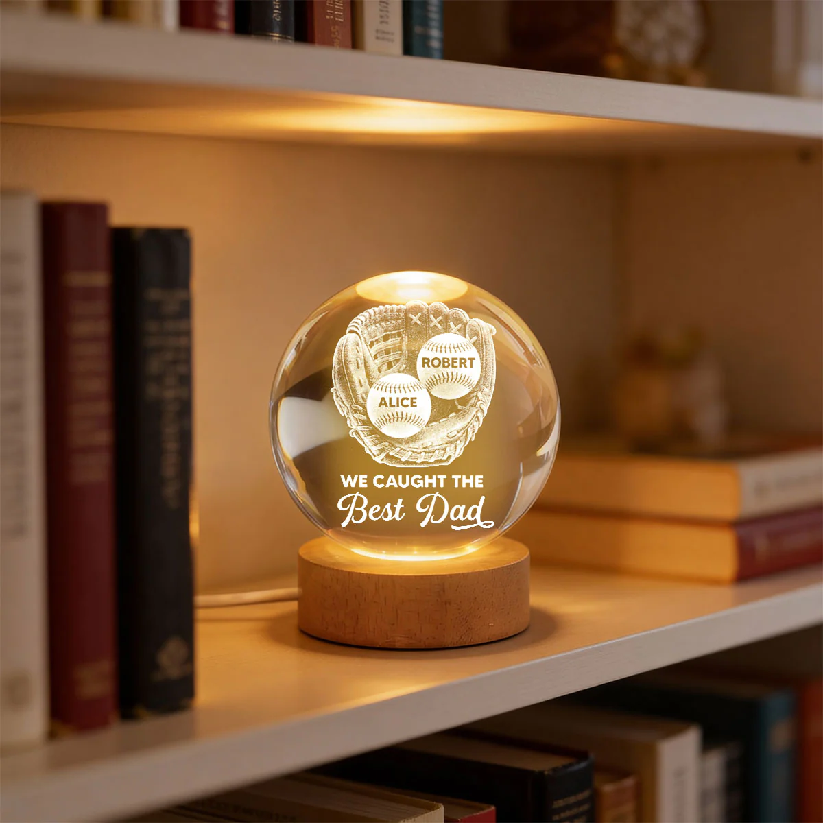 Baseball Glove We Caught The Best Dad - Personalized Crystal Ball LED Night Light -  Gift For Baseball Dad - Image 7