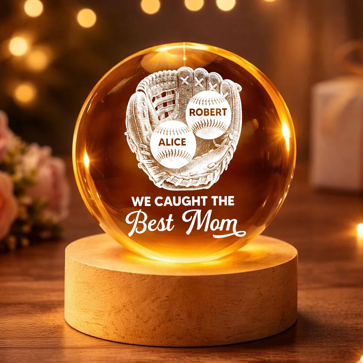 Baseball Glove We Caught The Best Mom - Personalized Crystal Ball LED Night Light - Mother's Day Gift For Baseball Mom - Image 10