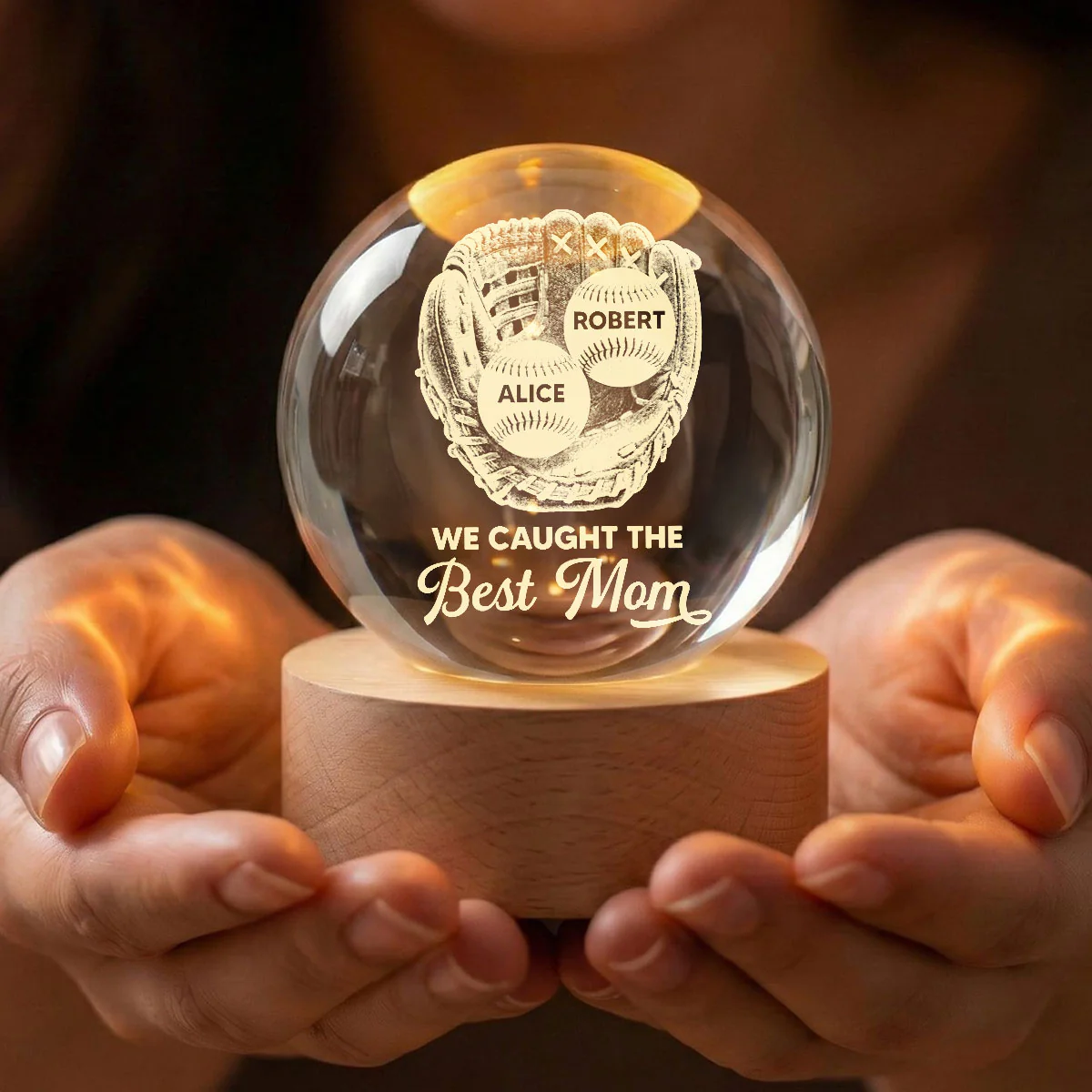 Baseball Glove We Caught The Best Mom - Personalized Crystal Ball LED Night Light - Mother's Day Gift For Baseball Mom - Image 6