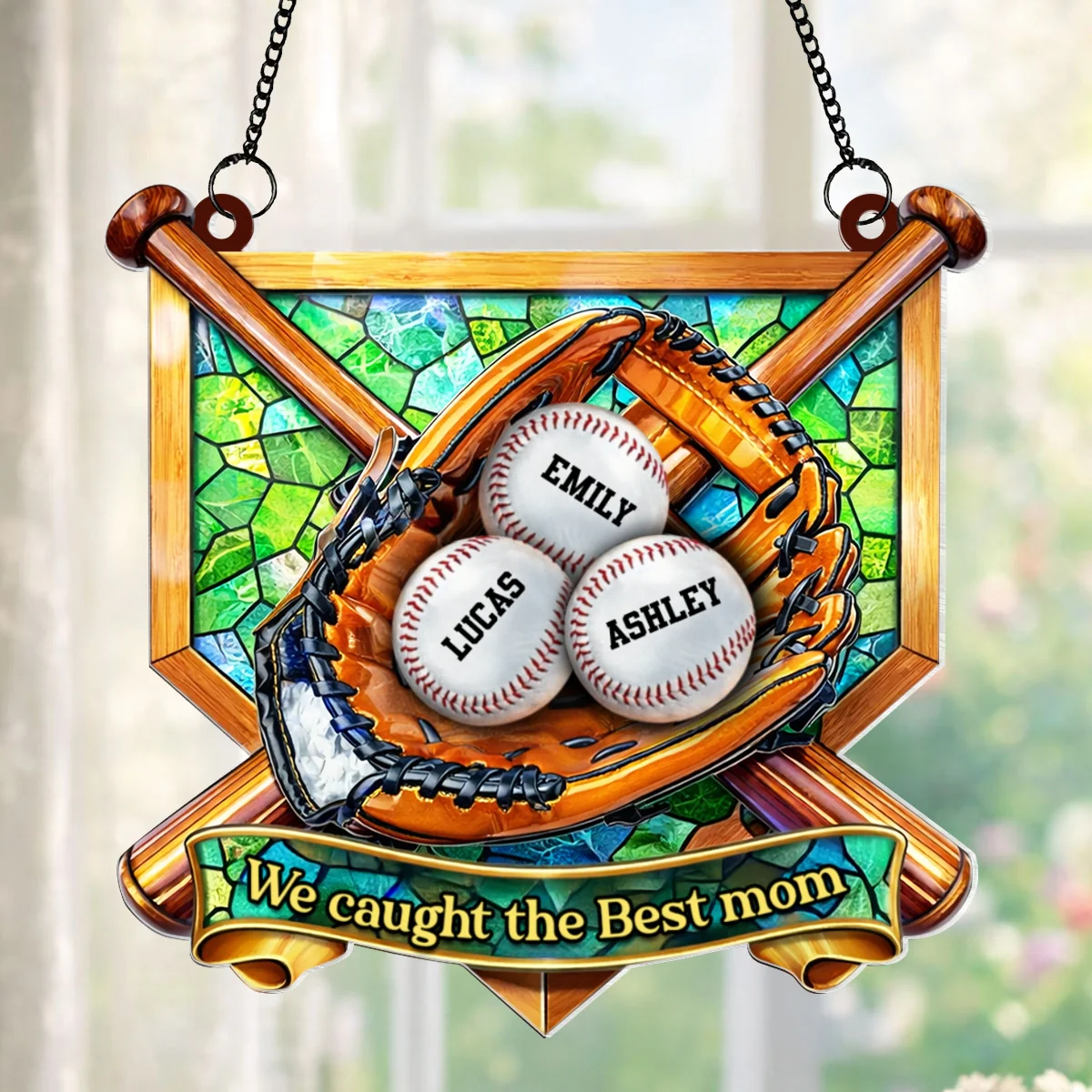 Baseball Glove We Caught the Best Mom - Personalized Suncatcher - Mother's Day Gift for Mom, Wife - Image 8