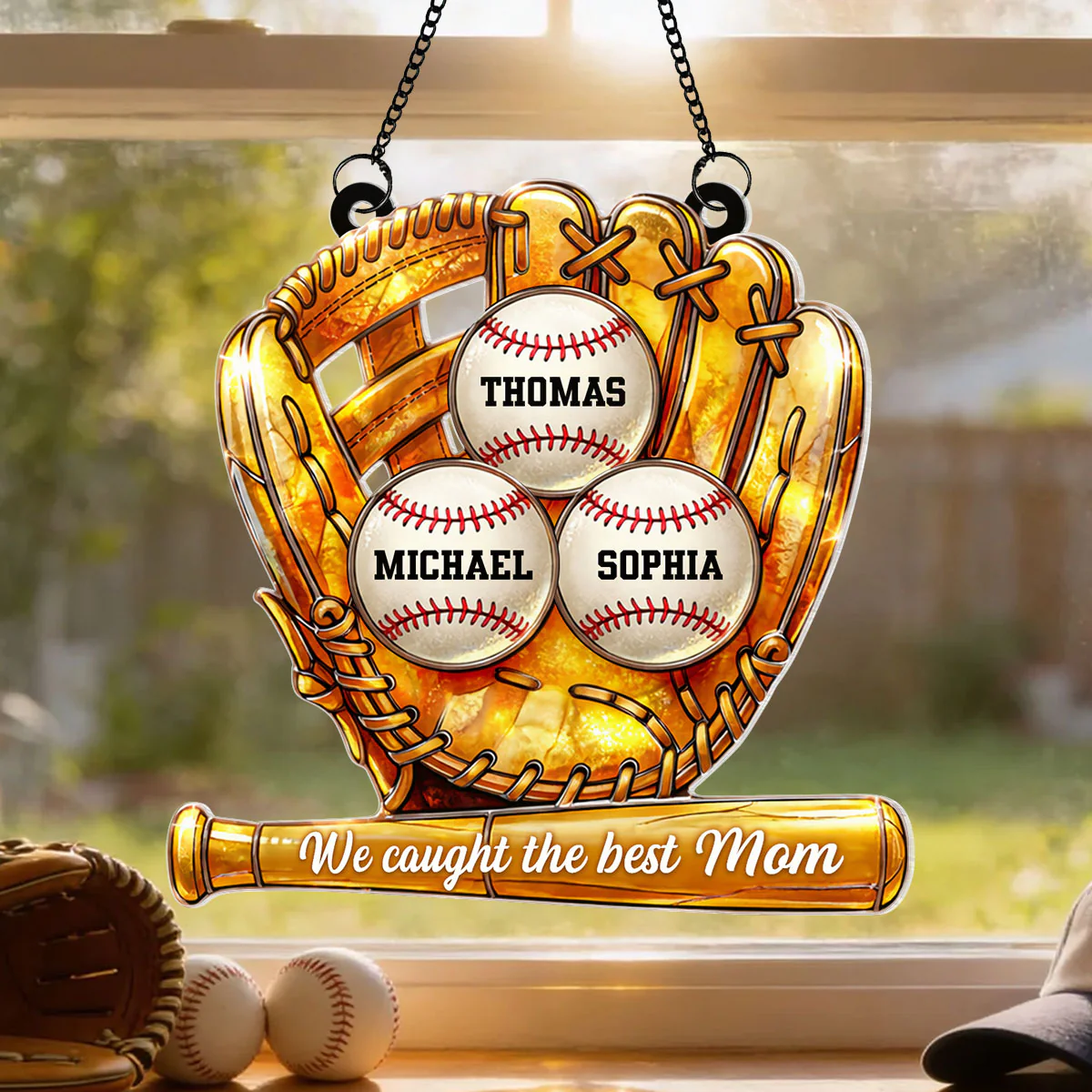 Baseball Glove We Caught the Best Mom - Personalized Suncatcher - Sentimental Mother's Day Gift for Mom, Wife - Image 2