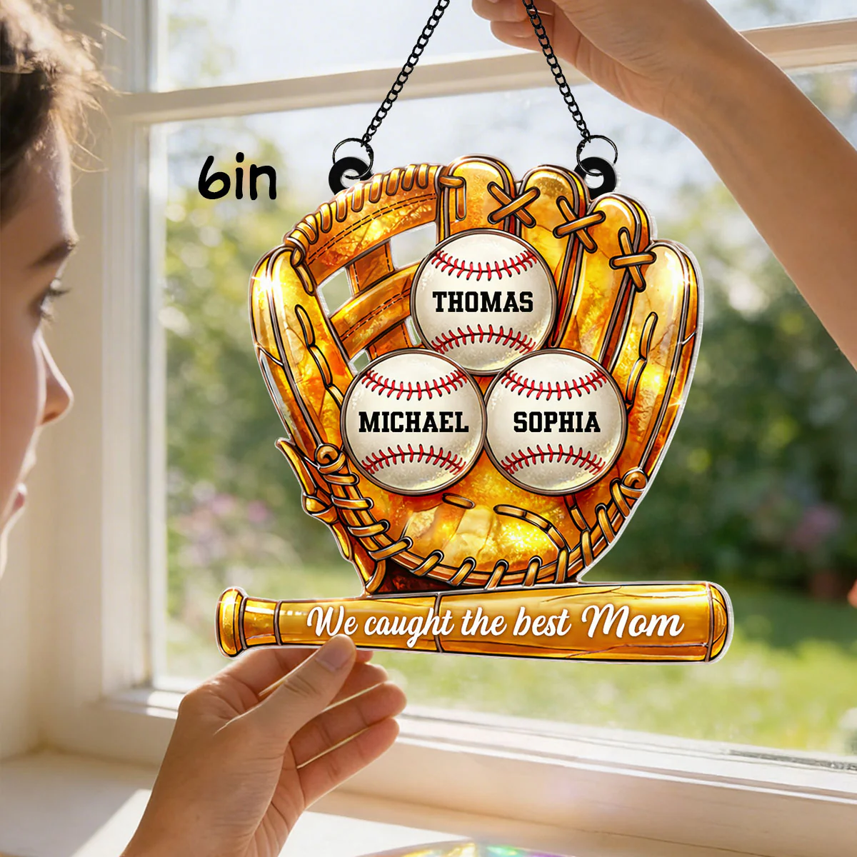 Baseball Glove We Caught the Best Mom - Personalized Suncatcher - Sentimental Mother's Day Gift for Mom, Wife - Image 4