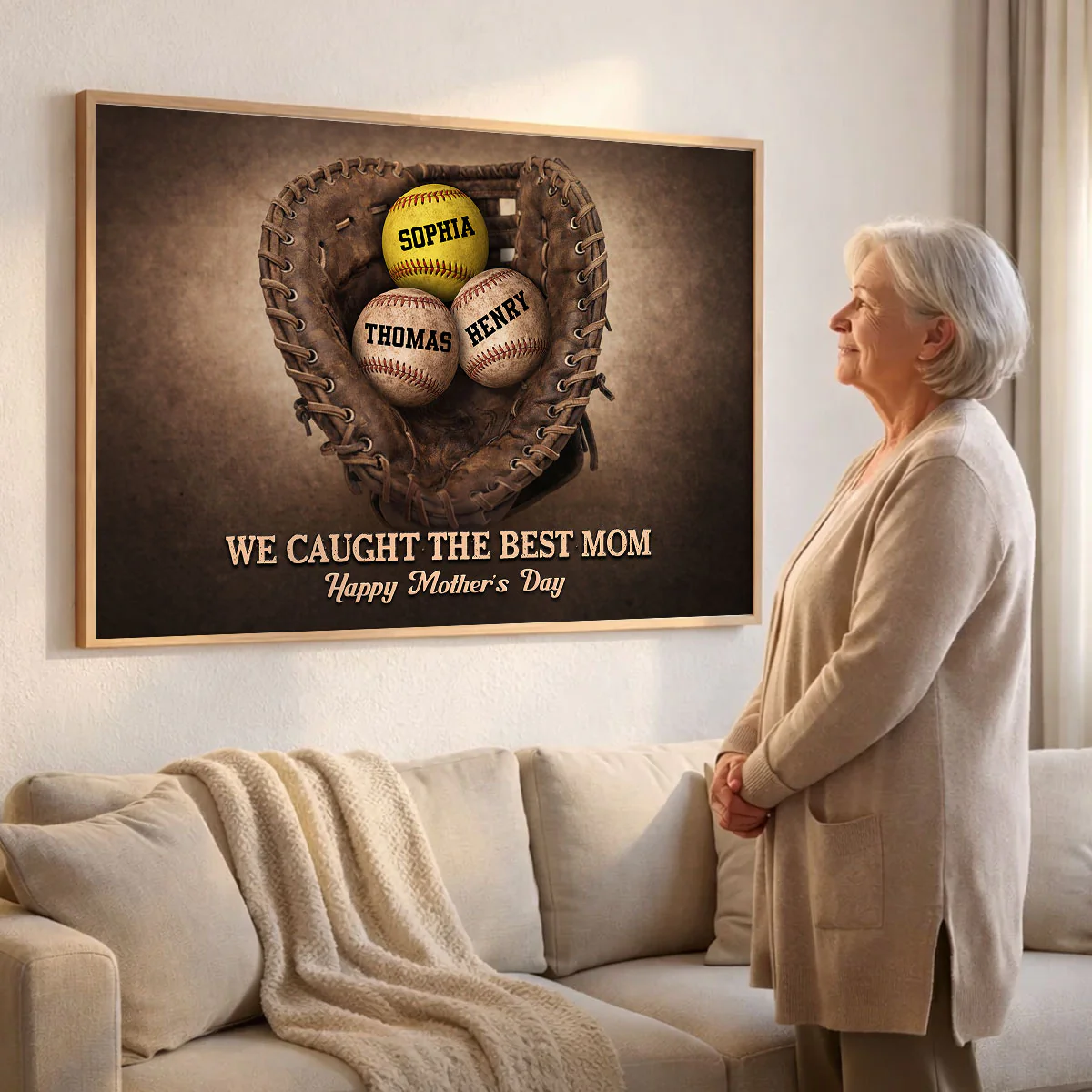 Baseball Gloves We Caught The Best Mom - Personalized Poster - Sentimental Mother's Day Gift for Mom, Wife - Image 6