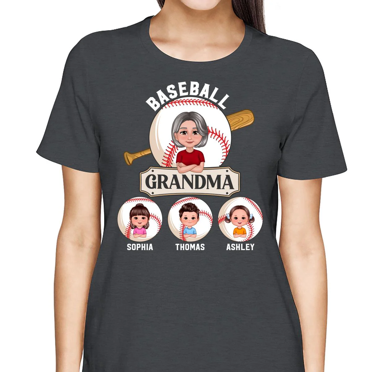 Baseball Grandma Pretty Doll Grandma Grandkids Personalized Shirt - Image 2