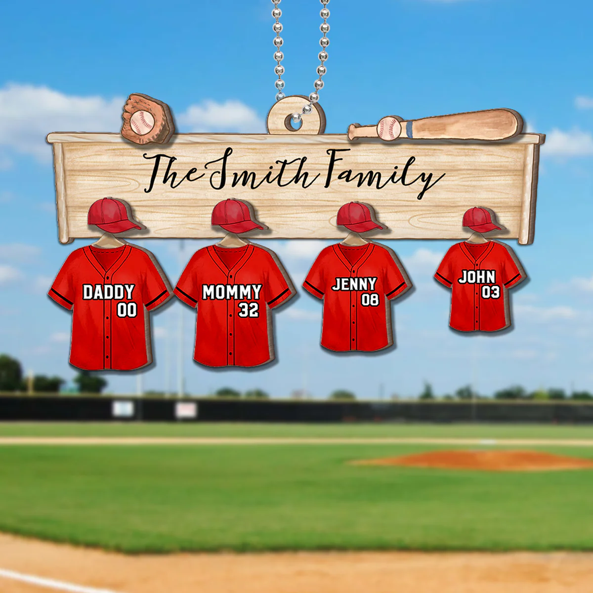Baseball Jersey Team Family Personalized 2-Layer Wooden Ornament, Christmas Gift - Image 2
