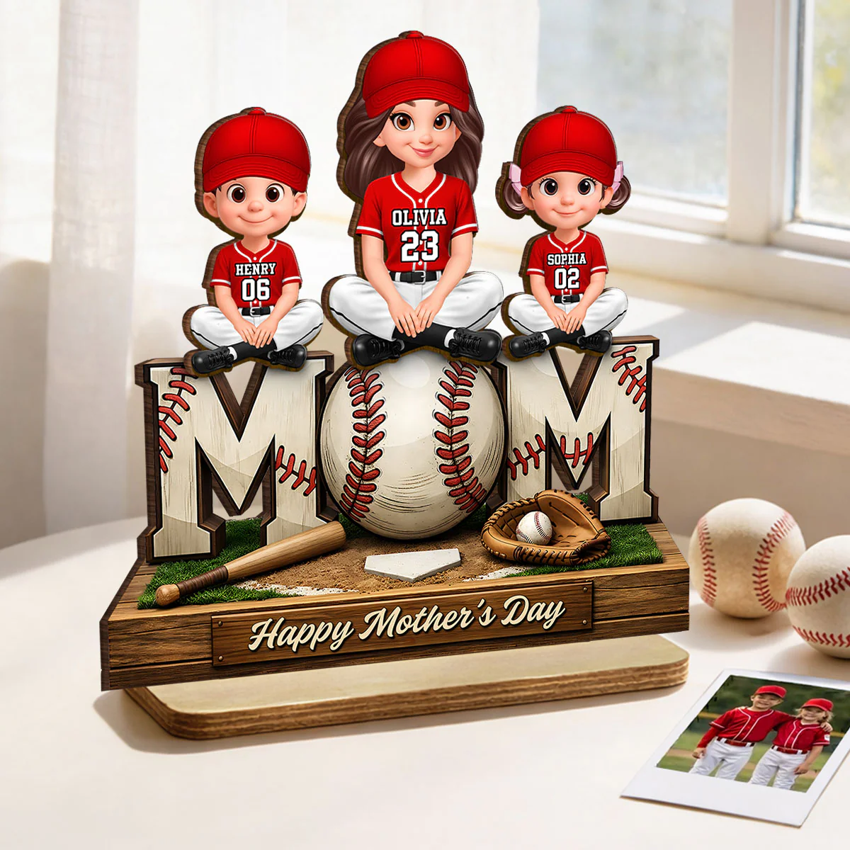 Baseball Mom And Kids Happy Mother's Day - Personalized 2-Layered Wooden Plaque - Mother's Day Gift For Baseball Mom - Image 5
