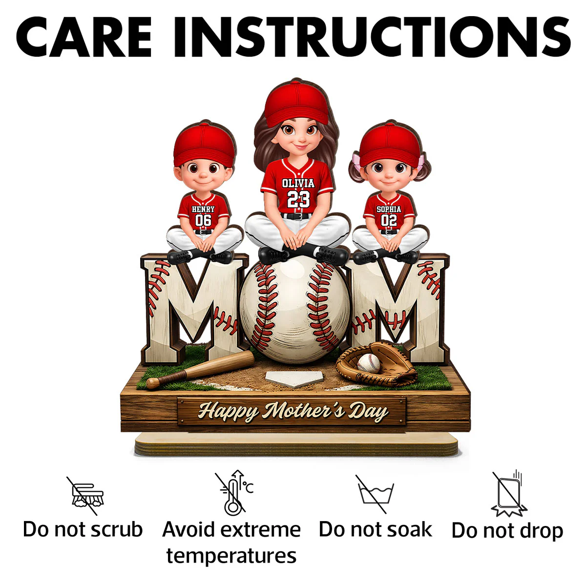 Baseball Mom And Kids Happy Mother's Day - Personalized 2-Layered Wooden Plaque - Mother's Day Gift For Baseball Mom - Image 8