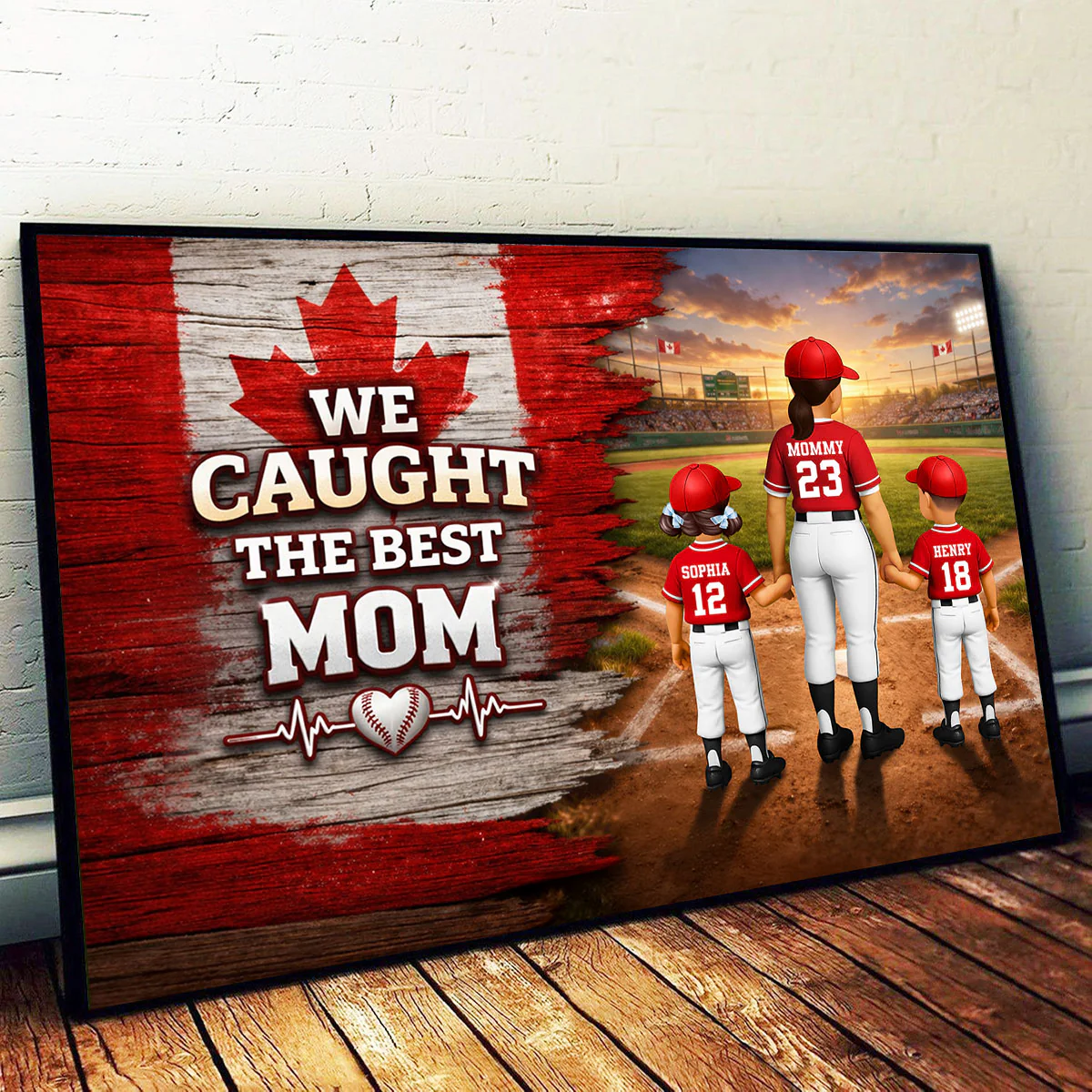 Baseball Mom And Kids Nation Flag - Personalized Poster - Gift For Baseball Mom, Gift For Wife - Image 2