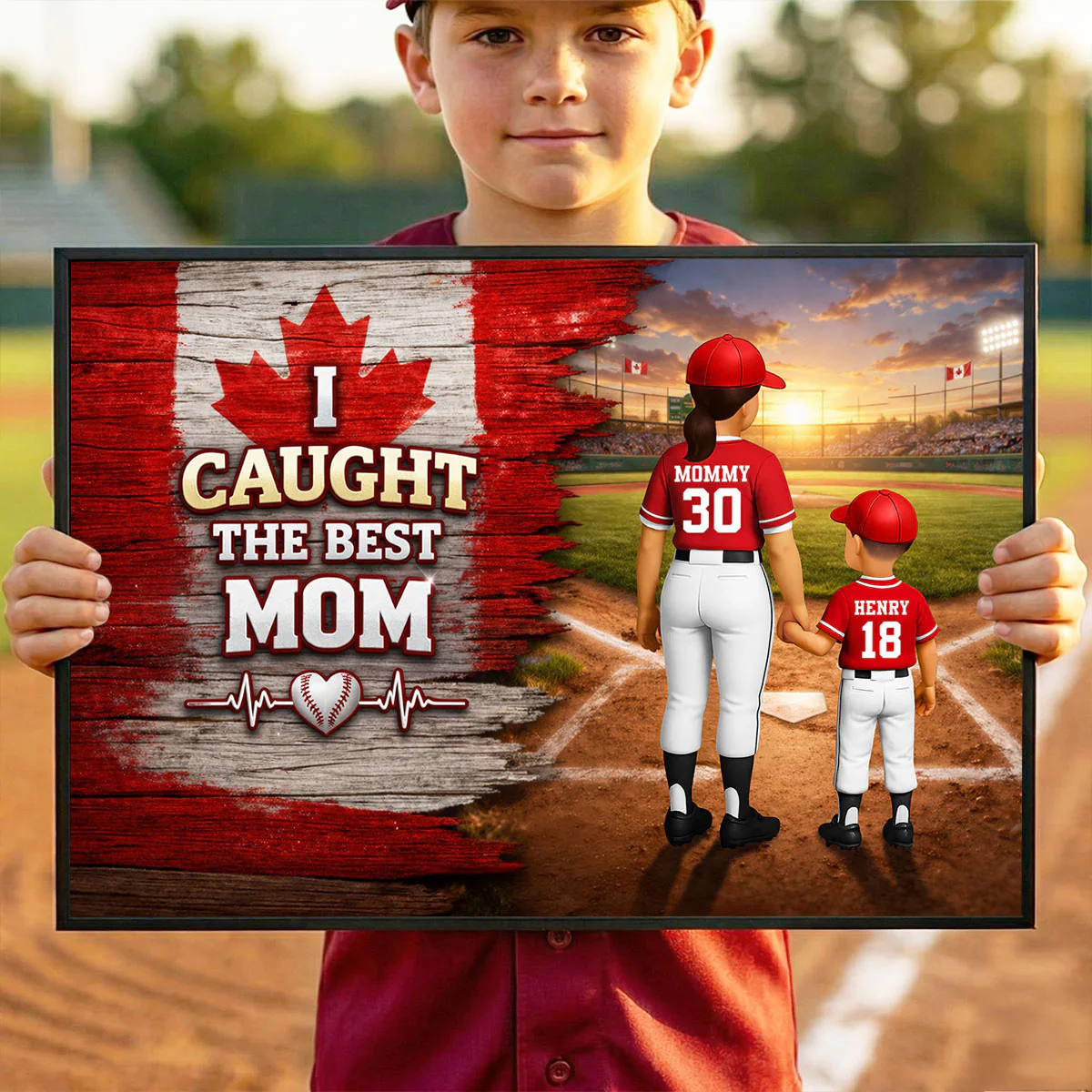 Baseball Mom And Kids Nation Flag - Personalized Poster - Gift For Baseball Mom, Gift For Wife - Image 3