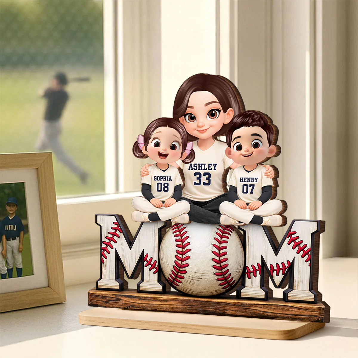 Baseball Mom and Kids - Personalized 2-Layered Wooden Plaque - Heartfelt Gift for Mom - Image 4