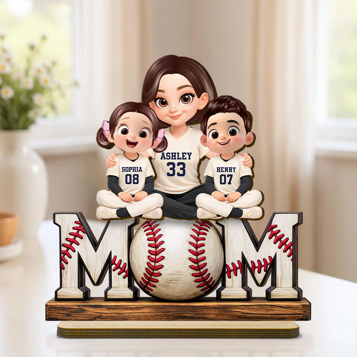 Baseball Mom and Kids - Personalized 2-Layered Wooden Plaque - Heartfelt Gift for Mom - Image 6