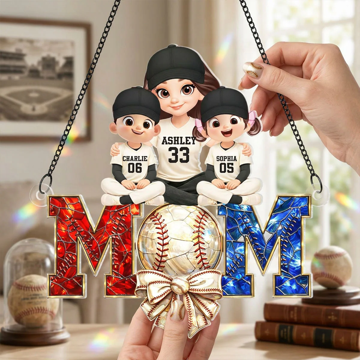 Baseball Mom And Kids - Personalized Acrylic Suncatcher - Mother's Day Gift for Mom, Wife - Image 6