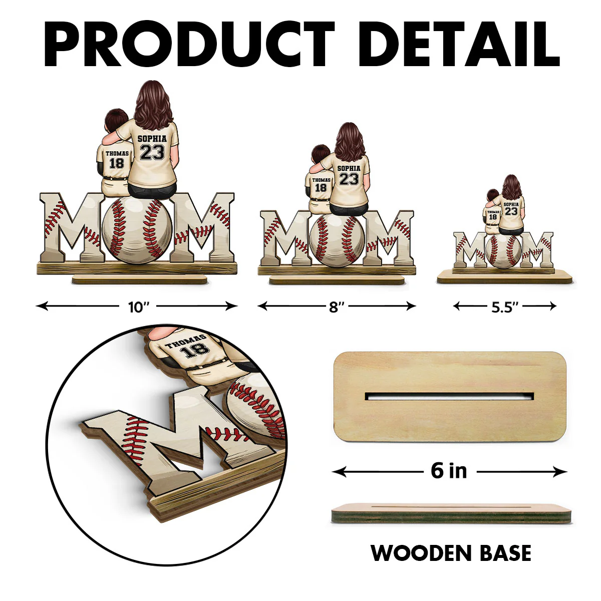 Baseball, Softball Mom And Kids - Personalized 2-Layered Wooden Plaque - Gift for Mom, Gift for Grandma, Gift for Wife - Image 9