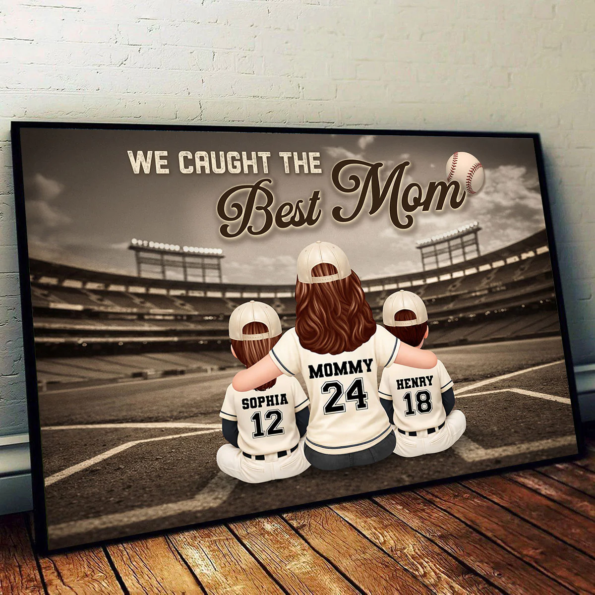 Baseball Mom And Kids Retro Wall Art - Personalized Poster - Sentimental Mother's Day Keepsake for Mom, Wife - Image 3