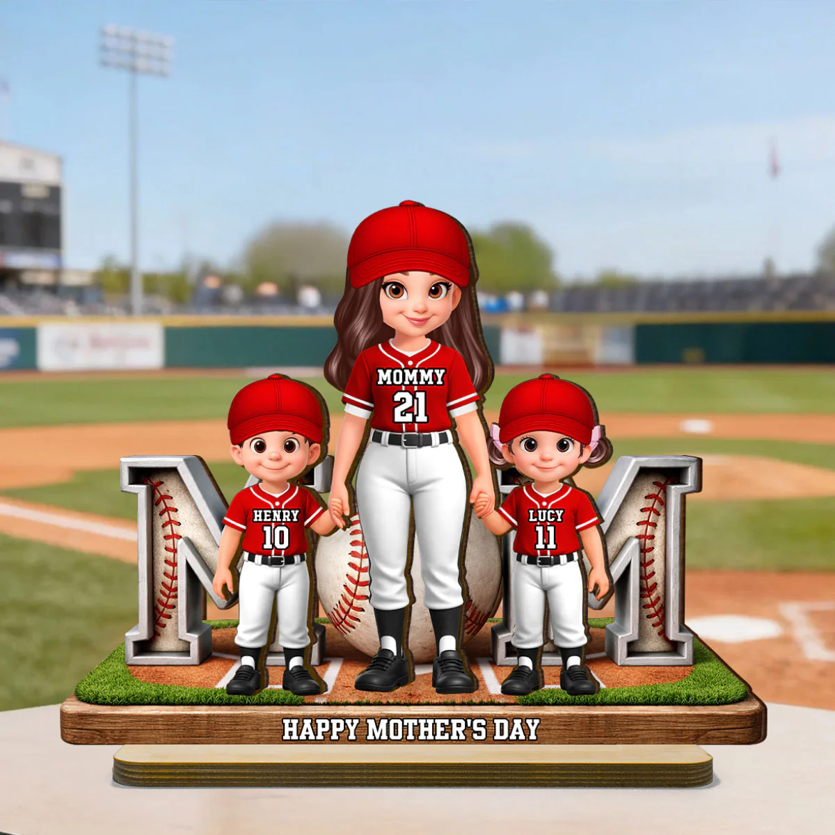 Baseball Mom And Kids Together - Personalized 2-Layered Wooden Plaque - Mother's Day Gift For Baseball Mom, Gift For Wife - Image 2
