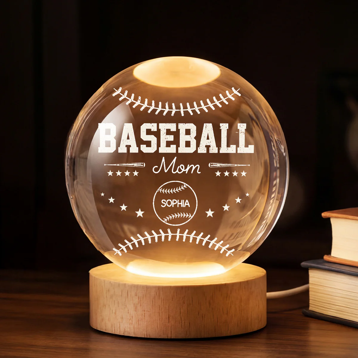Baseball Mom And Kids Together - Personalized Crystal Ball LED Night Light - Mother's Day Gift For Baseball Mom, Gift For Wife - Image 5