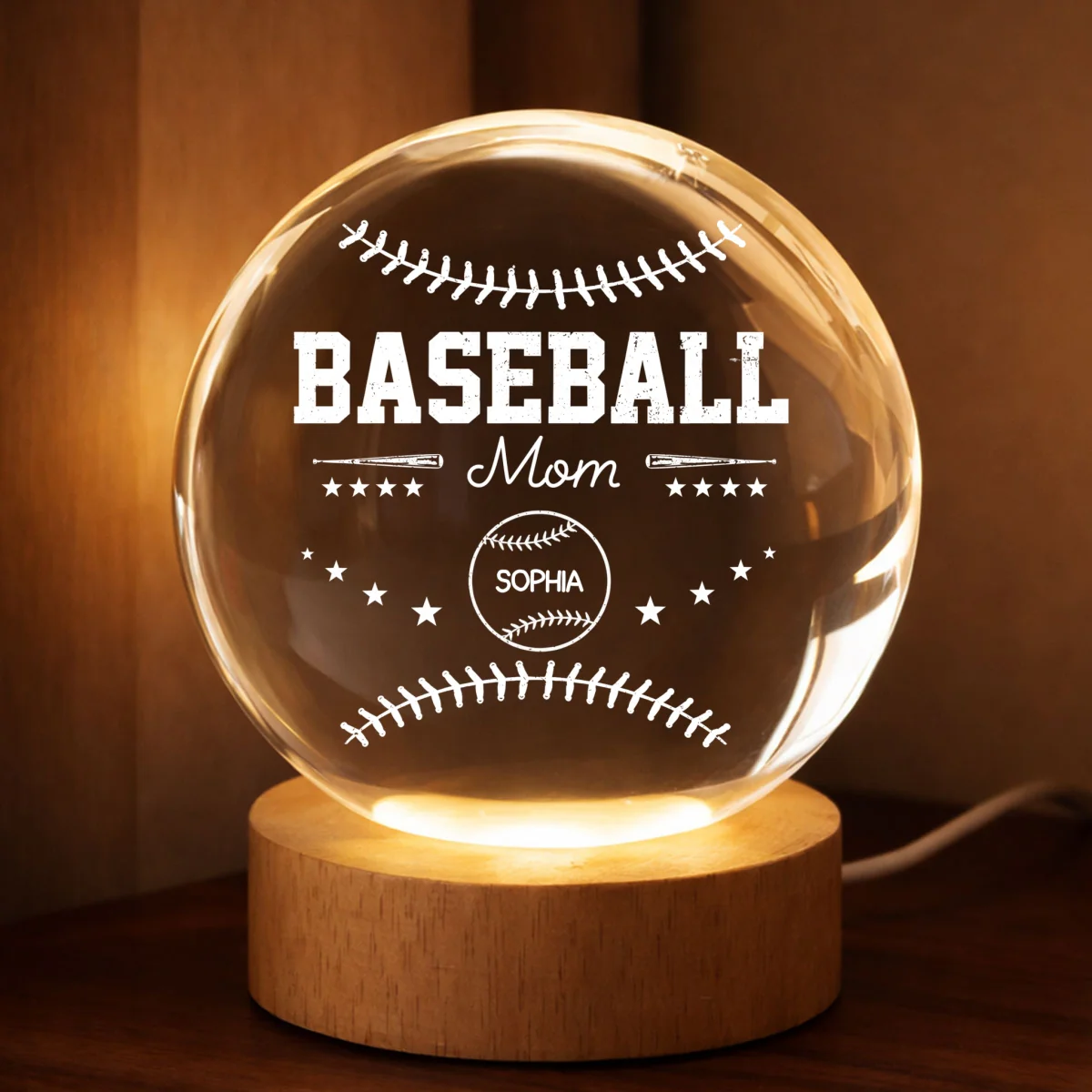Baseball Mom And Kids Together - Personalized Crystal Ball LED Night Light - Mother's Day Gift For Baseball Mom, Gift For Wife - Image 9