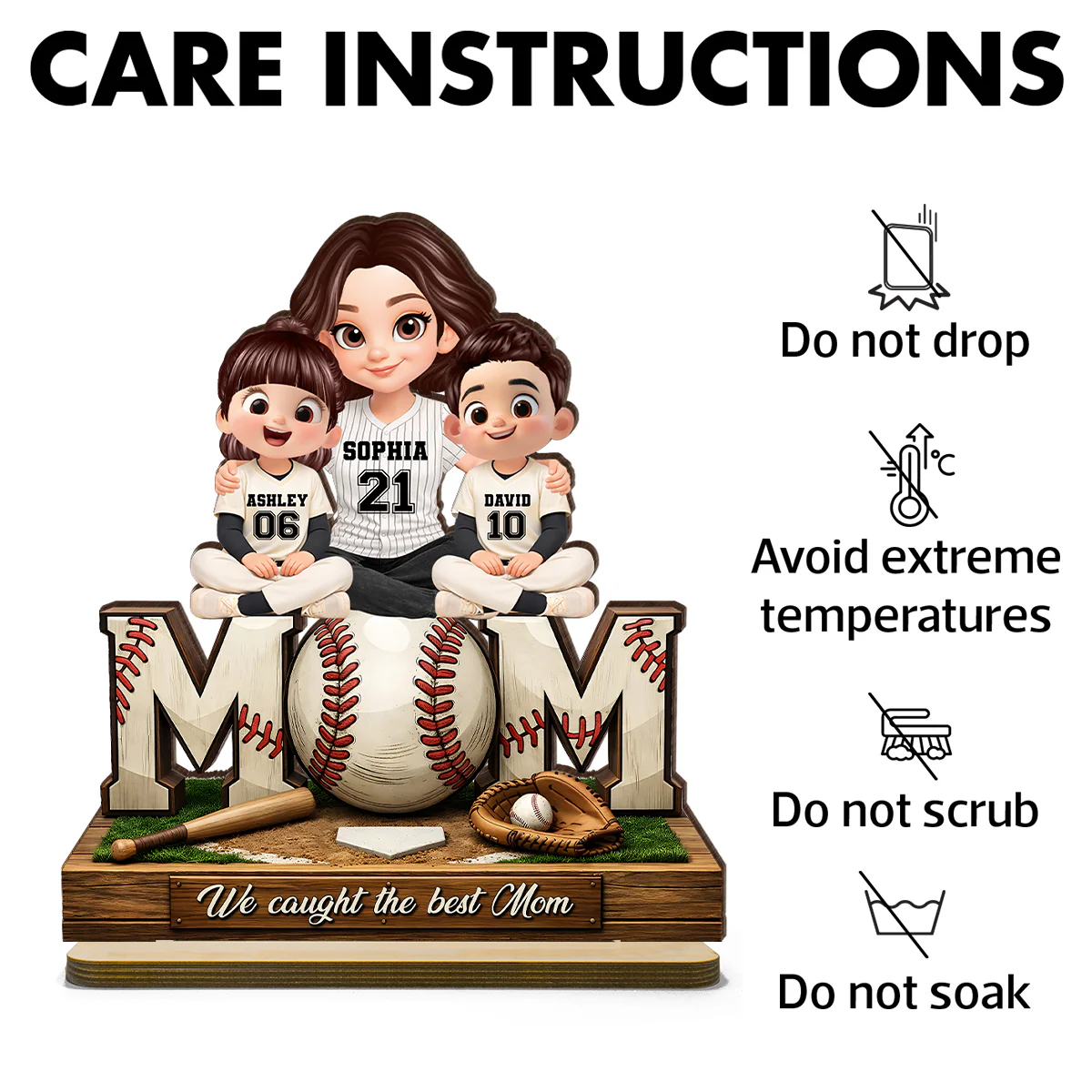 Baseball Mom and Kids We Caught the Best Mom - Personalized 2-Layered Wooden Plaque - Heartfelt Gift for Mom - Image 8