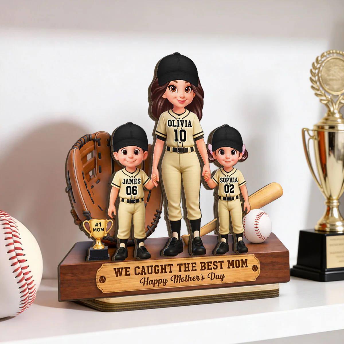 Baseball Mom And Kids We Caught The Best Mom - Personalized 2-Layered Wooden Plaque - Mother's Day Gift For Baseball Mom - Image 10