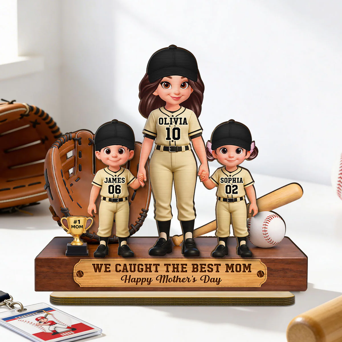 Baseball Mom And Kids We Caught The Best Mom - Personalized 2-Layered Wooden Plaque - Mother's Day Gift For Baseball Mom - Image 11