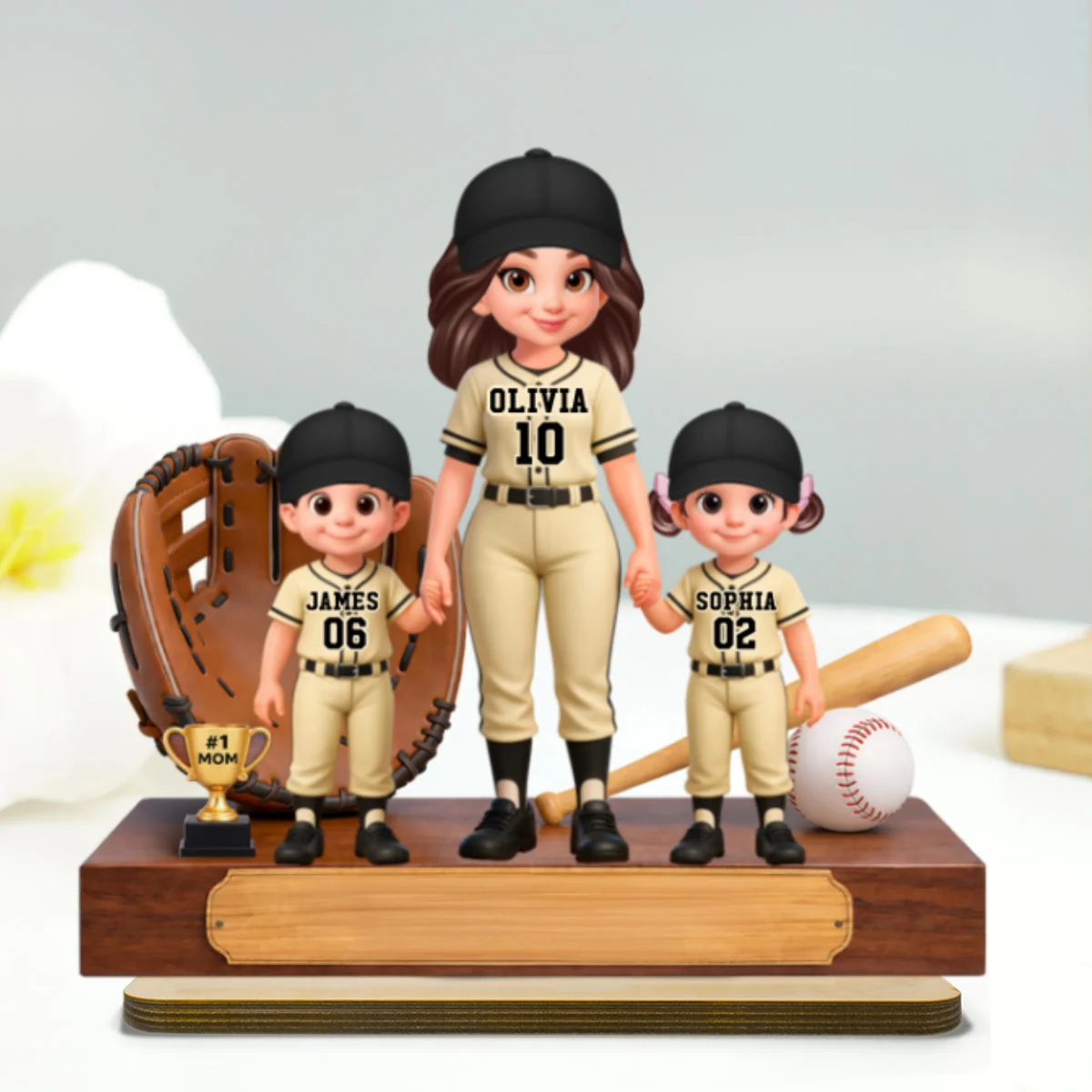Baseball Mom And Kids We Caught The Best Mom - Personalized 2-Layered Wooden Plaque - Mother's Day Gift For Baseball Mom - Image 15