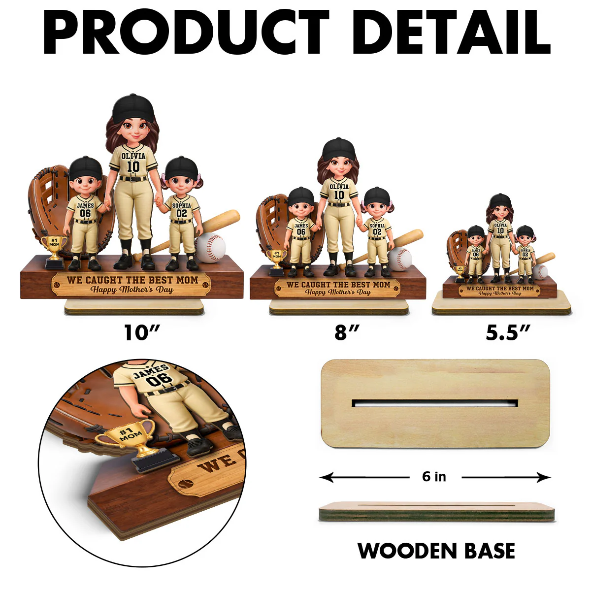 Baseball Mom And Kids We Caught The Best Mom - Personalized 2-Layered Wooden Plaque - Mother's Day Gift For Baseball Mom - Image 8
