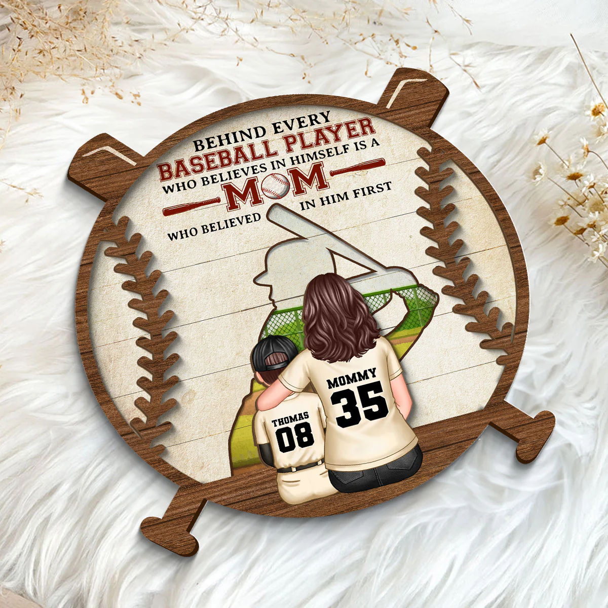 Baseball Mom Behind Every Baseball Player Personalized 2-Layer Wooden Plaque, Gift for Mom - Image 5