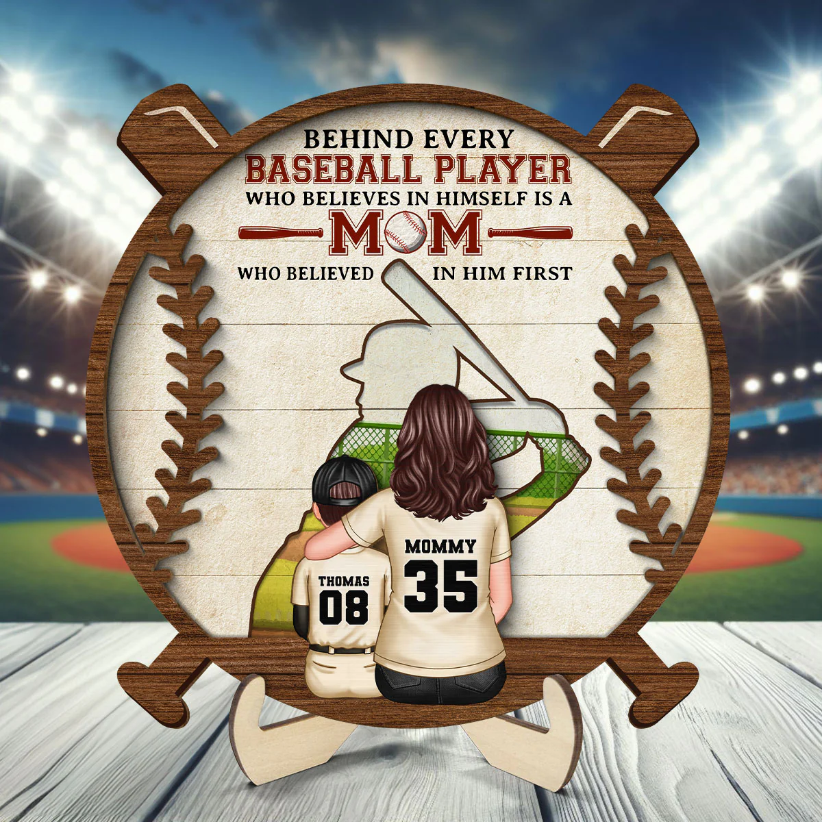 Baseball Mom Behind Every Baseball Player Personalized 2-Layer Wooden Plaque, Gift for Mom - Image 7
