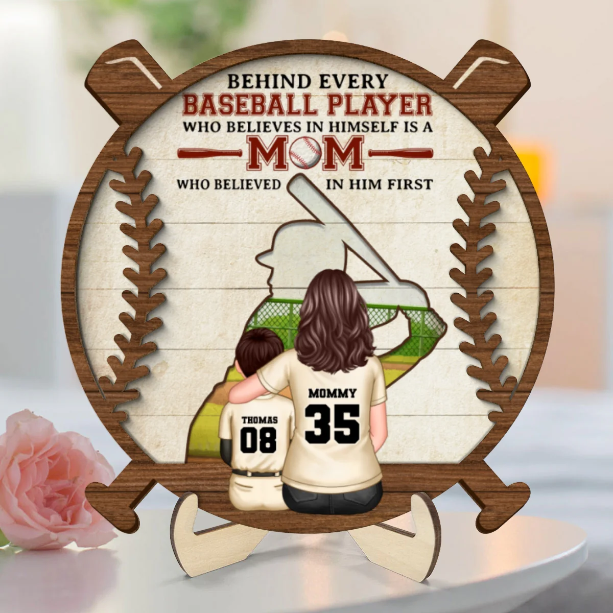 Baseball Mom Behind Every Baseball Player Personalized 2-Layer Wooden Plaque, Gift for Mom - Image 9