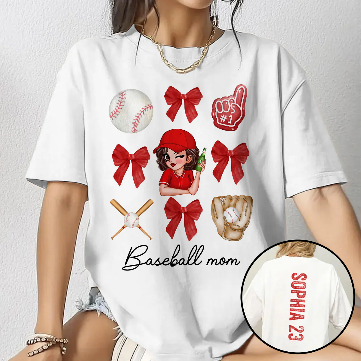 Baseball Mom Coquette Personalized Shirt, Baseball Girlfriend Sister Tee - Image 3