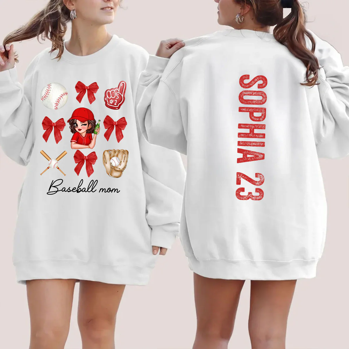 Baseball Mom Coquette Personalized Shirt, Baseball Girlfriend Sister Tee - Image 4