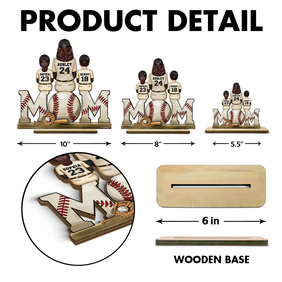 Baseball Mom Family Sitting Back View Personalized Standing Wooden Plaque, Gift for Wife, Gift for Mom - Image 6