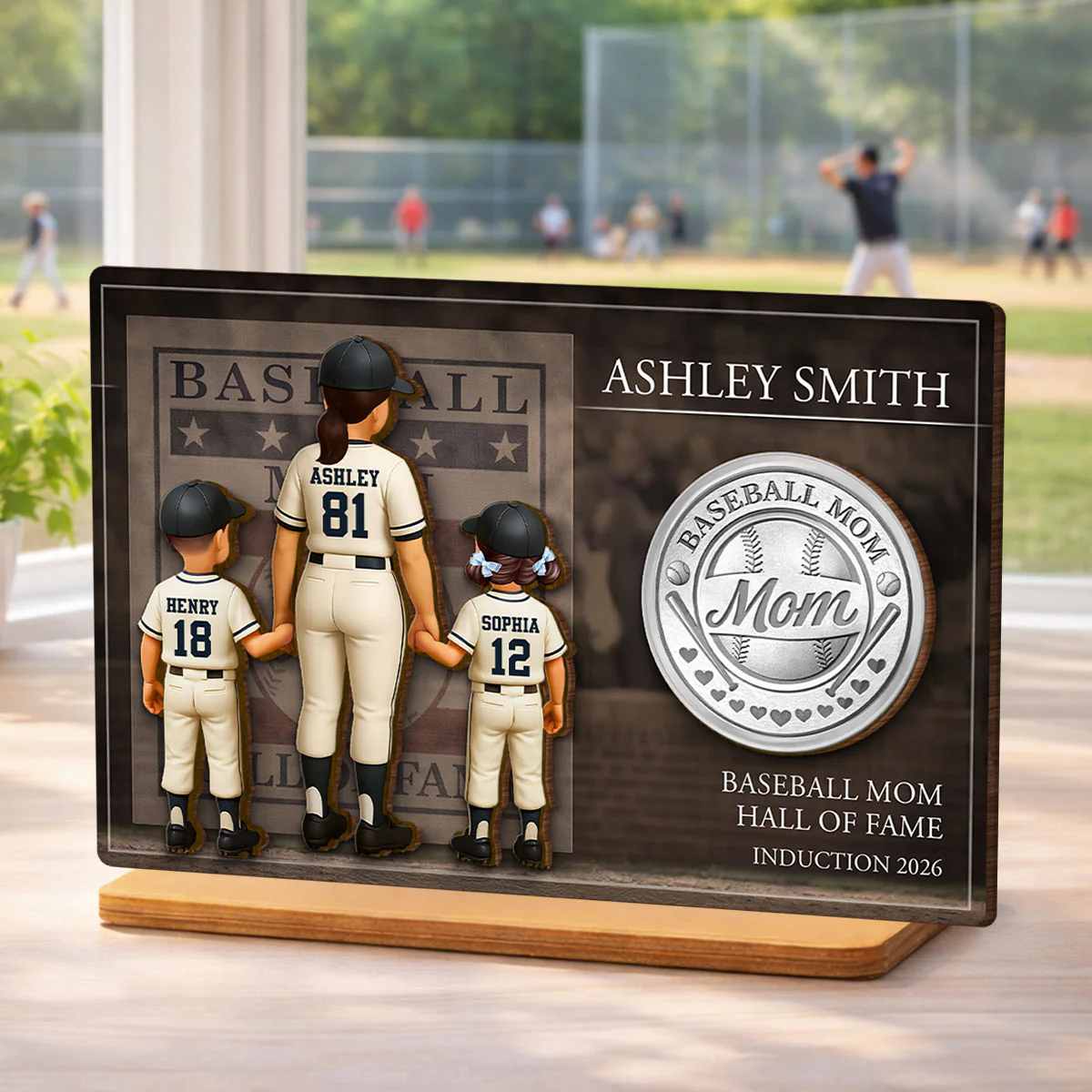 Baseball Mom Hall Of Fame - Personalized 2-Layered Wooden Plaque - Mother's Day Gift, Gift For Mom - Image 3