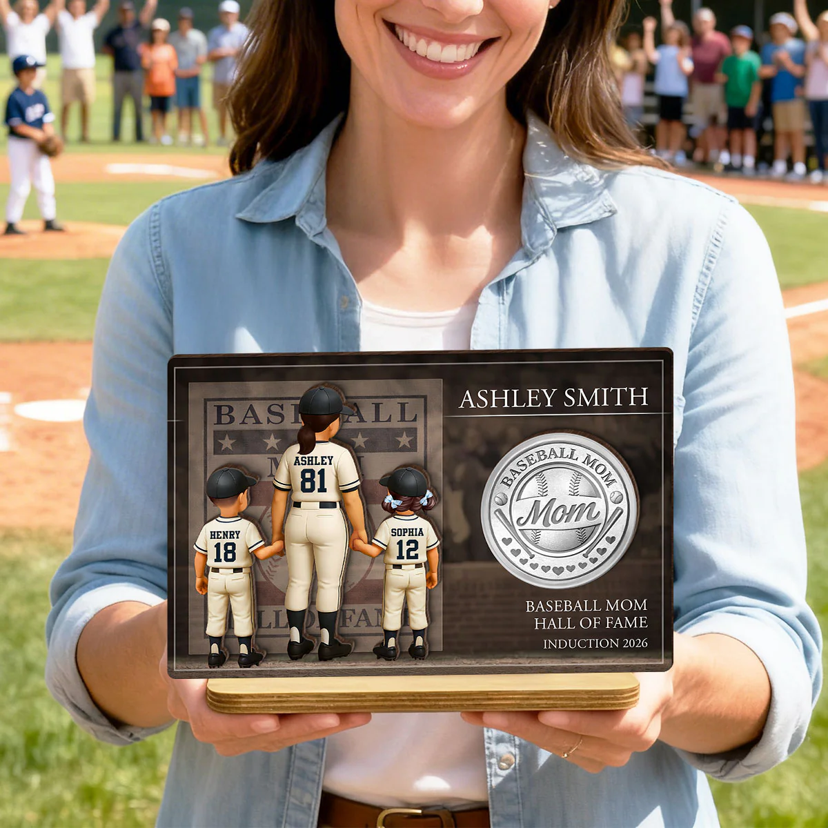 Baseball Mom Hall Of Fame - Personalized 2-Layered Wooden Plaque - Mother's Day Gift, Gift For Mom - Image 4